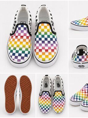 Vans Rainbow Checkerboard Slip-On Shoes Girls Size 2 – Never Worn